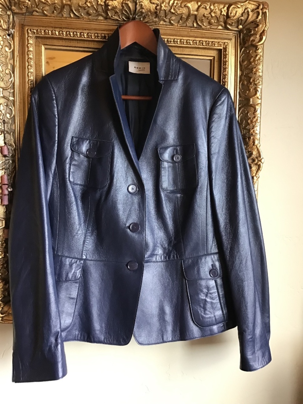 AKRIS PUNTO Leather Jacket Dark navy